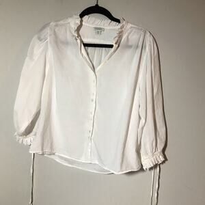 Sundance peasant boho white button up cotton blouse sz pxs oversized frilly top